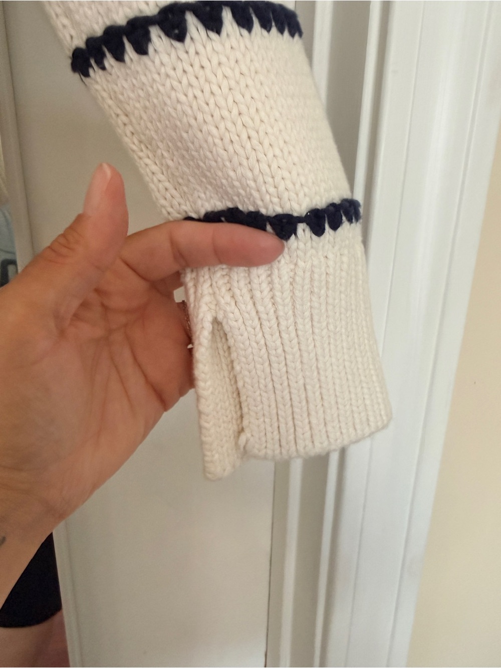 Madewell Cream Knit Sweater with Navy Stripes - Picture 3 of 7